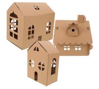 Tofficu 3 Pièces Kit Maison Carton DIY pour Garçon Fille Modèles Miniatures à Peindre Assemblage Facile pour Activités et Voyage
