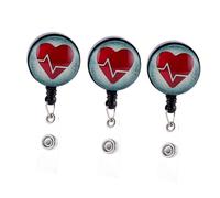 Tofficu 3 pièces Lot de Pinces Badge Rétractables Forme Cœur Légères et Portables Clips Pratiques pour Cartes Identité Infirmier Assistant et Hôpital Design Rouge et Noir