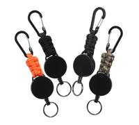 Tofficu 4 pièces Porte Clés Rétractable avec Mousqueton Paracorde Résistant pour Extérieur Enrouleur Badge Multi Usage et Porte Clés Extensible pour Camping Randonnée Couleurs Noire Verte