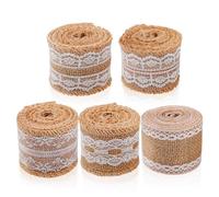 Tofficu 5 rouleaux Ruban Toile Jute Naturel Rouleau Ruban Dentelle Décoratif pour Mariage Noël Bricolage Artisanat