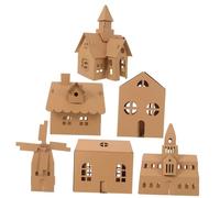 Tofficu 6 Pièces Kit Maisons Carton à Colorier DIY pour Garçon Fille Projet Éducatif de Construction et Peinture Maisonnettes Artisanales pour Développer Créativité et Motricité Fine