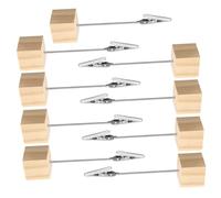 Tofficu 9 pièces Porte Photos Pinces Bois avec Base Cube Porte Cartes de Visite et Clips Mémo pour Bureau Support Multifonction Photo Note et Numéro de Table Lot