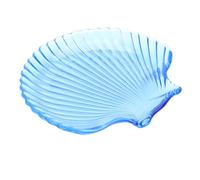 Tofficu Assiette à Fruits en Verre Cristal Décor Bleu de Coquillage, Plat de Service Transparent pour Dessert et Salade, Contenant Alimentaire, Vaisselle Élégante pour Usage Quotidien