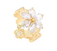 Tofficu Bague Fleur Ajustable en Cuivre avec Zircon Or, Anneau Ouvert Confortable pour Femmes, Accessoire Unique pour Soirées et Fêtes