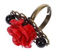 Tofficu Bague Rétro pour Fille en Métal Agate Noire, Modèle Fleur Élégante, Décoration Quotidienne et Accessoire pour Selfie, Bijou