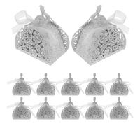 Tofficu Boîtes à Dragées Ajourées Argentées 25 Pièces avec Paillettes Dorées et Rubans pour Présents de Mariage, Emballage Portable pour Bonbons et Chocolats, Fête Saint-valentin