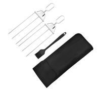Tofficu Brochettes pour Barbecue en Métal 2 Pièces Longues Brosse à Huile, Design Triples Pointes Semi-Automatique, pour Camping et Cuisson Feu de Bois
