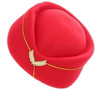Tofficu Chapeau D'hôtesse de L'air Rouge 56-58cm en Feutre Élégant | Bande Élastique, Texture Très Lisse, Confortable à Porter, pour Fête Costumée et Cosplay