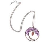 Tofficu Collier Bijou Créatif et Élégant Pendentif en Pierre Naturelle Chouette Pourpre Arbre de Vie Décoratif, Présent pour Femme