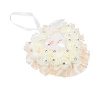 Tofficu Coussin Annulaire de Cœur Rose pour Mariage, Rangement de Bagues en Mousse et Plastique Beige, Accessoire Élégant pour Cérémonie Romantique