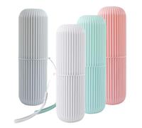 Tofficu Ensemble de 4 Porte-dentifrices Portables en Polypropylène, Gobelets de Voyage Compacts Gris, Blanc, Rose et Vert d'eau, Étuis pour Brosses à Dents et Dentifrice, Accessoire