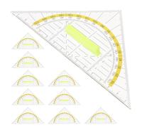 Tofficu Équerre Triangulaire Transparente en Plastique avec Poignée - Lot de 10 Set de Set de Pièces - Règle Multifonction pour École et Bureau - Outil de Mesure D’angles Dessin Précis,