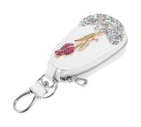 Tofficu Étui à Clé Voiture en Pu, Rose, pour Télécommande, Femme | Protection Anti-rayures, Design Fleur Scintillant, Blanc Élégant, Se Fixe au Porte-clés, Usage Auto
