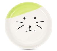 Tofficu Gamelle Peu Profonde pour Chat en Céramique Verte Motif Visage de Chat Plat Large et Lisse pour Alimentation Humide et Crue Usage Intérieur pour Chatons