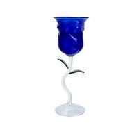 Tofficu Gobelet Décoratif en Verre Bleu à Forme de Fleur de Rose, Haute Transparence et Durabilité, pour Cocktails Élégants et Réunions Entre Amis