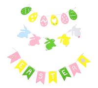 Tofficu Guirlande de Pâques 3 Pièces en Feutre Coloré Lapins, Œufs et Fanions Décoratifs, Bannière Vintage pour Décoration Fête Intérieure, Chambre et Cheminée