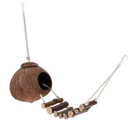 Tofficu Hermit Crab Habitat with Ladder Natural Wooden Shelter for Small Pets Adorable Reptile Terrarium Decor Dark Cave with Hanging Ring for Crustaceans