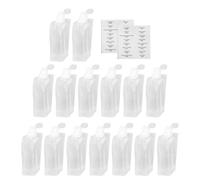 Tofficu Kit de 17 Pièces de Paquet de Sous-emballage pour Cosmétiques, 15 Pochettes Souples 100 Ml Étanches Anti-fuite 2 Étiquettes Autocollantes Imperméables, pour Voyage et Rangement