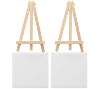 Tofficu Lot 2 Mini Chevalets Multifonctions en Bois Panneaux de Toile Vierges Carrés pour Peinture à L’huile et Aquarelle, Fourniture de Bricolage Créative, Support Décoratif Miniature
