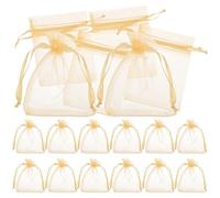 Tofficu Lot de 100 Paquet Présents en Organza Maille Doré 7x9 Cm Cordon, Sachets Présents Mariage et Fête, Pochettes Dragées Bijoux Polyvalentes pour Emballage Élégant