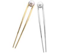 Tofficu Lot de 2 Bâtonnets à Cheveux U Forme en Métal Doré et Argenté, Grandes Fourchettes à Cheveux Perles pour Chignon, Accessoires de Coiffure Élégants pour Femmes et Adolescentes,