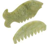 Tofficu Lot de 2 Peignes en Jade Naturel pour Massage du Cuir Chevelu et Visage, Outil Gua Sha Multifonction pour Détente Musculaire, Soins Acupression et Bien-être Quotidien