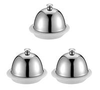 Tofficu Lot de 3 beurriers ronds en céramique avec dôme en acier inoxydable - Beurrier rond en porcelaine pour fromage - Présentoir à cupcakes (3)