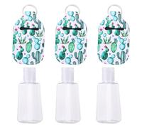 Tofficu Lot de 3 Sets de Bouteilles Rechargeables 30 Ml en Néoprène Vert avec Étui Imprimé Cactus, Porte-clés Pratique pour Savon et Liquides, Idéal pour Voyage