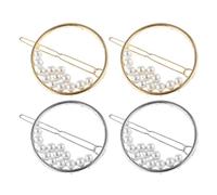 Tofficu Lot de 4 Épingles à Cheveux en Alliage Doré et Argenté, Barrettes Rondes Creuses à Perles, Accessoires Universels pour Coiffure Femme et Fille, Décoration Élégante pour Événements