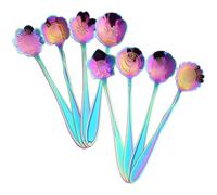 Tofficu Lot de 8 Cuillères à Cocktail en Acier Inoxydable Fleurs Plaquées Or, Agitateur Ménager Arc-en-Ciel, Cuillères à Mélanger pour Bar et Maison, Compatibles Lave-Vaisselle, Design