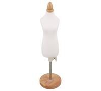 Tofficu Mannequin de Couture Féminin 1/4 en Coton Blanc avec Base Ronde en Bois Naturel, Buste Ajustable pour Création de Vêtements, Outil Pédagogique pour Couturières et Modélisme,