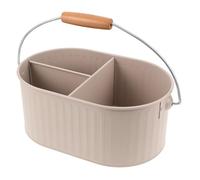 Tofficu Panier de Rangement Salle de Bain en Métal Rustique avec Grosse Capacité, Poignée en Bois, Seau Décoratif Beige Clair, Conteneur Polyvalent pour Serviettes et Accessoires