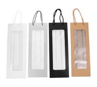Tofficu Paquet à Vin en Papier Fenêtre Transparente 12,5x8,5x36 Cm, Lot de 4 Paquet Présent Portatifs pour Bouteilles de Vin Rouge, Blanc et Autres Spiritueux, Poignée Intégrée