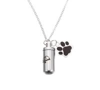 Tofficu Pendentif Urne pour Chien en Acier Inoxydable Empreinte de Patte, Collier Urne Funéraire Cylindrique pour Cendres, Accessoire Commémoratif pour Animaux de Compagnie, Bijou