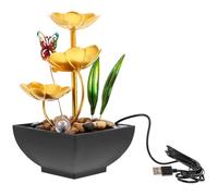 Tofficu Petite Fontaine D'intérieur en Fer Décor de Lotus Doré, Fontaine à Eau de Table Créative et Élégante, Améliore la Décoration et Crée Une Ambiance Paisible Maison Hôtels