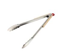 Tofficu Pince Acier Inoxydable Manche en Bois Kaki, Pince Alimentaire Multifonction à Long Manche Cuisine et Activités en Plein Air