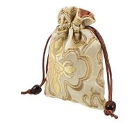 Tofficu Pochette à Bijoux Chinoise en Soie Brodée, Paquet à Cordon de Serrage, Organisateur Polyvalent pour Bols Chantants, Bijoux et Petits Objets, Format 10x13 Cm, Couleur Or Clair,