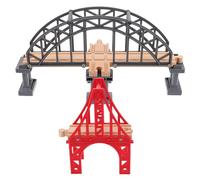 Tofficu Pont Ferroviaire en Bois 2 Pièces pour Circuit Train Miniature, Pont Suspendu Gris 4 Piliers, Modèle Crémaillère, Accessoires Modélisme Train, Jeu Éducatif et Scène Ludique