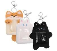 Tofficu Porte-clés Cadre Photo Portrait Peluche PVC 3 Pièces Lapin Chat | Accès Rapide et Format Portable, pour Carte Photo et Bus Pass, pour École et Paquet à Dos