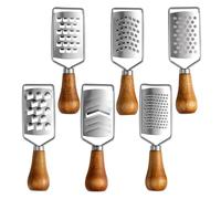 Tofficu Râpe à Fromage Manuelle 6 Pièces en Acier Inoxydable avec Manche en Bois Râpe Large Trancheuse Zesteur D’agrumes Citron Gingembre Légumes Chocolat Outil Compact Cuisine et Voyage