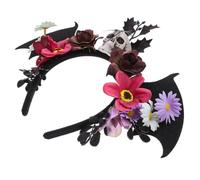 Tofficu Serrage-tête Accessoire Robuste Noir Halloween avec Ailes de Chauve-souris et Crâne, Couronne de Fleurs Mexicaine en Tissu pour Photographie et Spectacles Théâtraux
