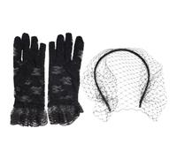 Tofficu Set de Voile en Dentelle et Maille Serrage-tête et Moufles Fleuris, Accessoire Cheveux Élégant et Doux pour Femme Lors de Mariage ou Cérémonie