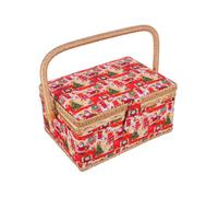 Tofficu Sewing Basket Organizer With Christmas Design Large Embroidery Storage Basket For Sewing Accessories With Removable Tray Built In Pin Cushion And Interior Pocket Festive Craft