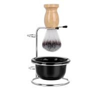 Tofficu Support de Brosse de Rasage en Inox Bol à Bulles Jaune, Kit Complet pour Hommes Comprenant Brosse en Poils de Nylon et Manche en Bois de Hêtre, Outil de Nettoyage Visage pour