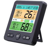 Tofficu Thermohygromètre D'intérieur Numérique de Table, Écran LCD Noir | Mesure 0 à 70 °c, Enregistrement Mini et Maxi, Pose Stable, Piles Aaa Non Fournies