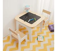 Toffy & Friends Ensemble table et chaises de rangement en bois, blanc, 3 pièces, idéal pour l'apprentissage des enfants, table d'activités ou salle à manger