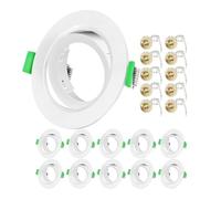 Tofisr Spot Encastrable GU10 Set, 10 Pièces Cadre de Montage Blanc avec Douille Céramique, Ø 75 mm Orientable 35° pour Lampes LED
