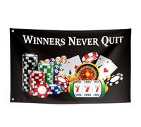 ToFlagify Winners Never Quit Drapeaux amusants Meme Cool Flags Bannière 0,9 x 1,5 m pour chambre d'étudiant Dortoir Chambre Homme Cave Filles Décoration murale Extérieur Intérieur Noir hilarant Deux