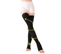 TOFLY Bas de compression à cuisse haute, opaque, soutien ferme Compression de gradient de 15-20 mmHg avec bande de silicone, bas de compression à bout ouvert, gonflement du traitement, Noir L