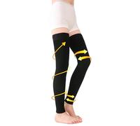 TOFLY Bas de compression à cuisse haute, opaque, soutien ferme compression de gradient de 20-30 mmHg avec bande de silicone, manchons de compression sans pieds, gonflement du traitement, Noir XXL
